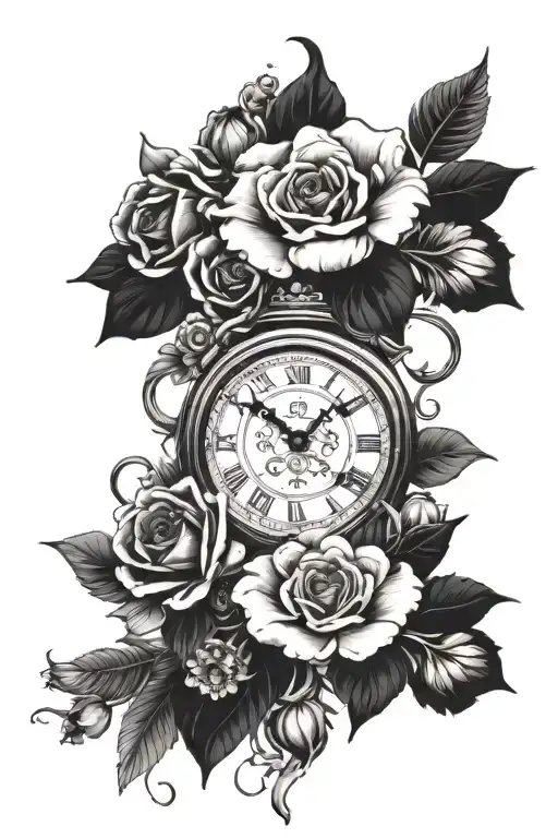 Clock Face With Flowers Intertwined