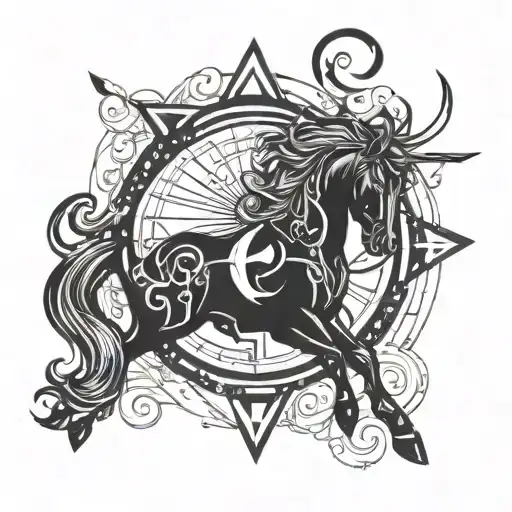 A Celestial Sagittarius Symbol Surrounded By Swirling Book Pages