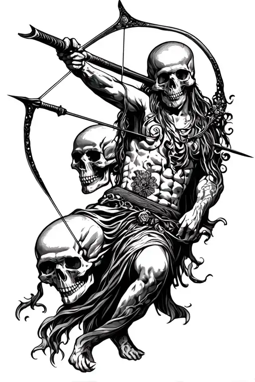 Sagittarius Archer Shooting And Skulls All Around It