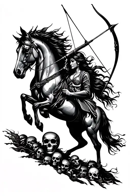 Sagittarius Half Horse Archer Shooting And Skulls All Around It