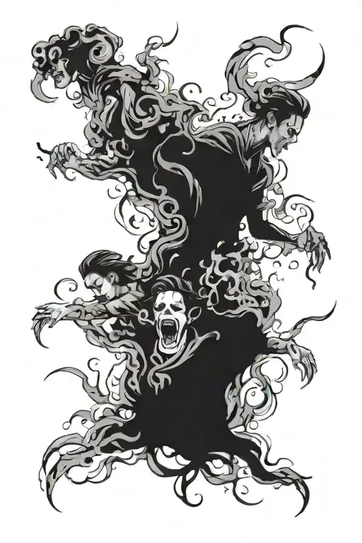 Shadowy Clothed Figures With Black Smoke Around Them