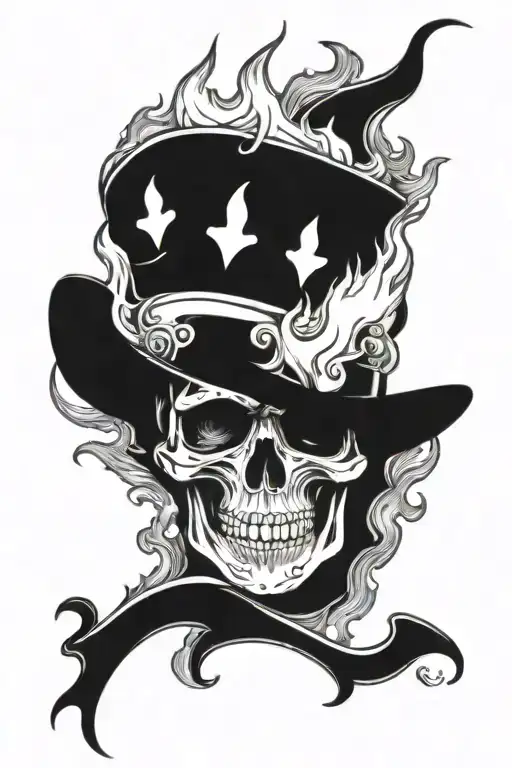 Flaming Skull Holding Flaming Cards