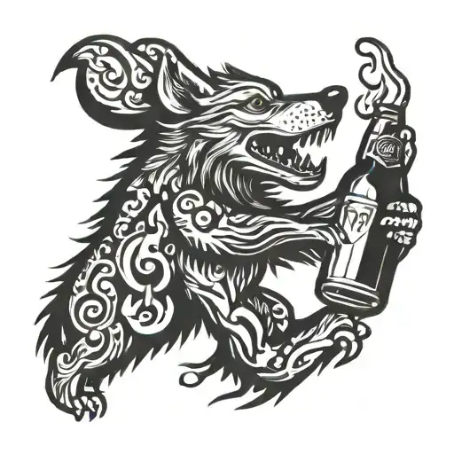 Dancing Wolf With Beer Bottle