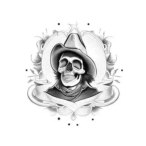 A Skull With A Cowboy Hat And Ascot