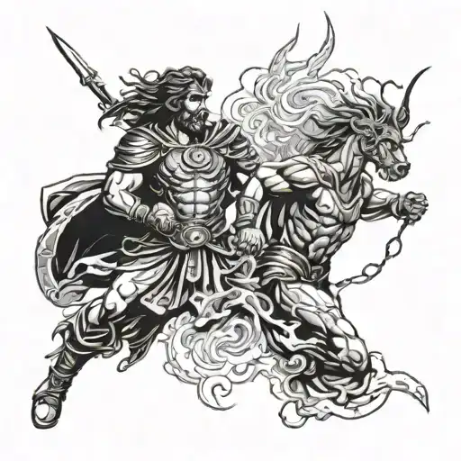 Aincient Roman Gods And Lightning Storm With Army's