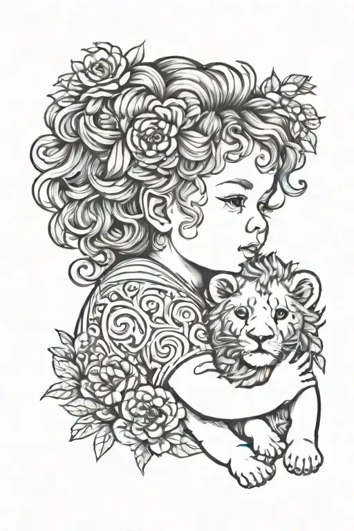 Baby Girl And Lion