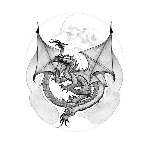Dragon Vertical With Moon And Magic Energy