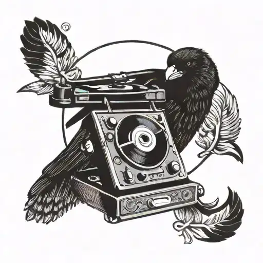 A Vinyl Record Player Stylized As A Magpie Perched On A Black Bear's Back