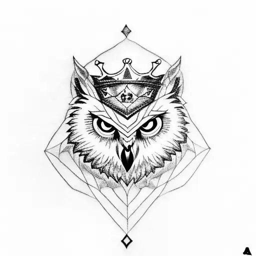 Half Owl And Wolf Face With A Crown