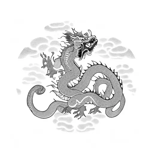 Chinese Dragon Around Mandala