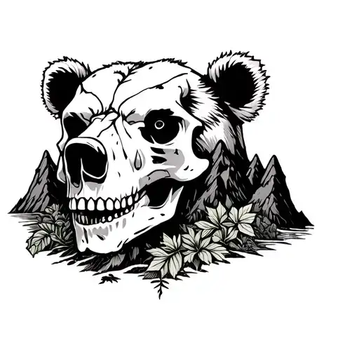 Bear Skull Surrounded By Mountains And Around The Plant