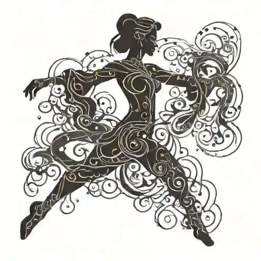 A Tattoo Design Featuring A Silhouette Of A Person Dancing To Music With Intricate Blackwork Details