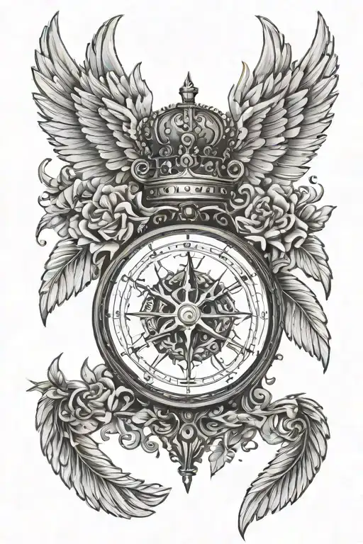 Crown Compass Clock Angel Wings