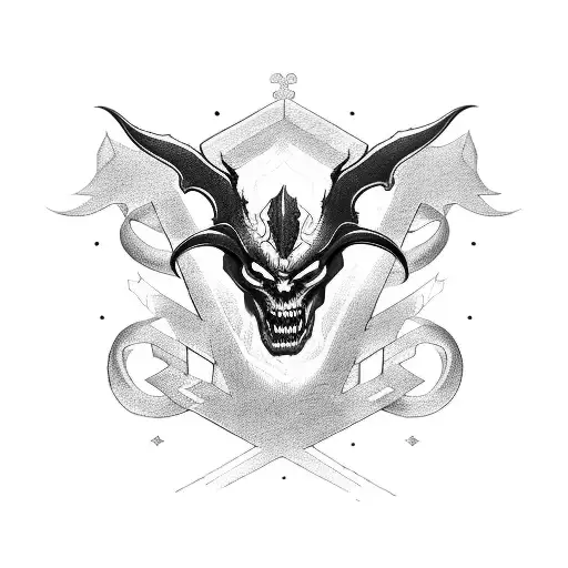 Fuse The Imagery Of A Demon With The Symbolism Of An Inverse Cross In A Blackwork