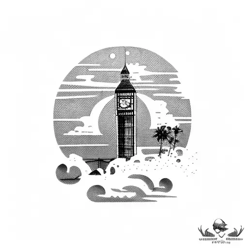 Big Ben With Ocean And Palmtrees