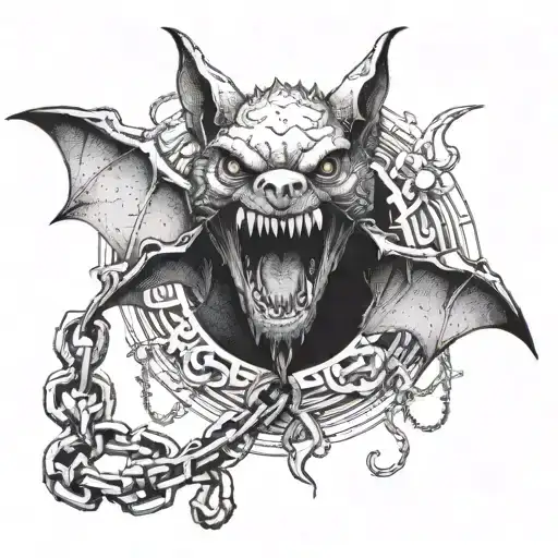 A Bat With A Chain In Its Teeth