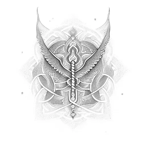 An Intricate Design Of A Caduceus Intertwined With Arabic Calligraphy