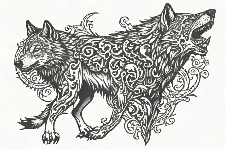 Wolf With Skulls With Shadows
