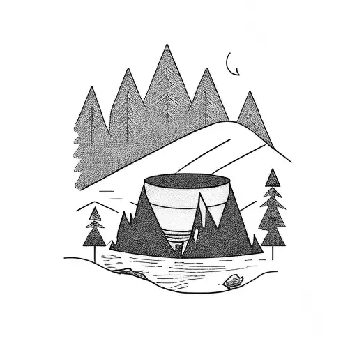 Forearm Band Cabin With Campfire In The Forest With Mountains In The Background
