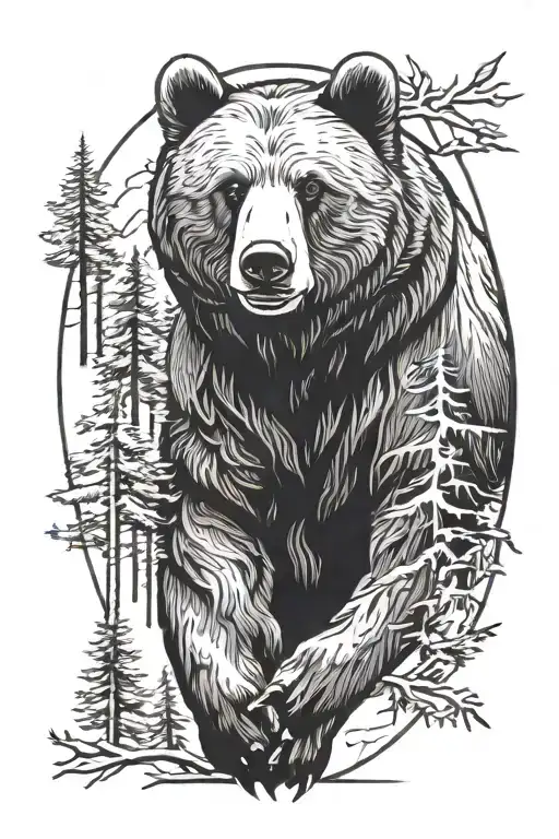 Grinning Bear Over The Forest