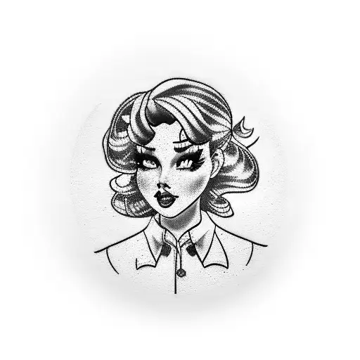 Var Waitress With Curly Black Hair And Blue Streaks In Pin Up Style