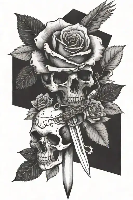Bird Skull Rose Sword Intertwined