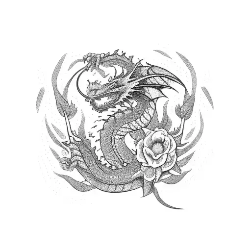 A Dragon Around Flowers Holding A Book