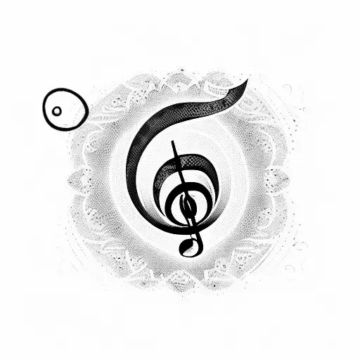 A Blackwork Tattoo Of A Music Note Transforming Into A Bird In Flight