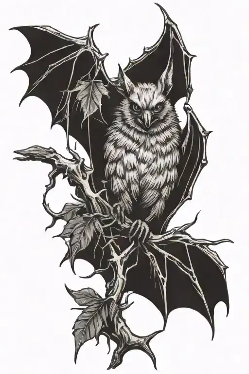A Bat Sits On A Branch With Thorns Wrapped