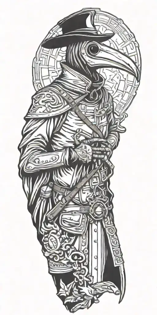 Plague Doctor With Raven And Traditional Firefighter