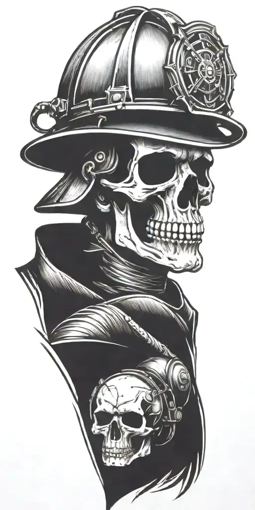 Traditional Firefighter Skull With Helmet