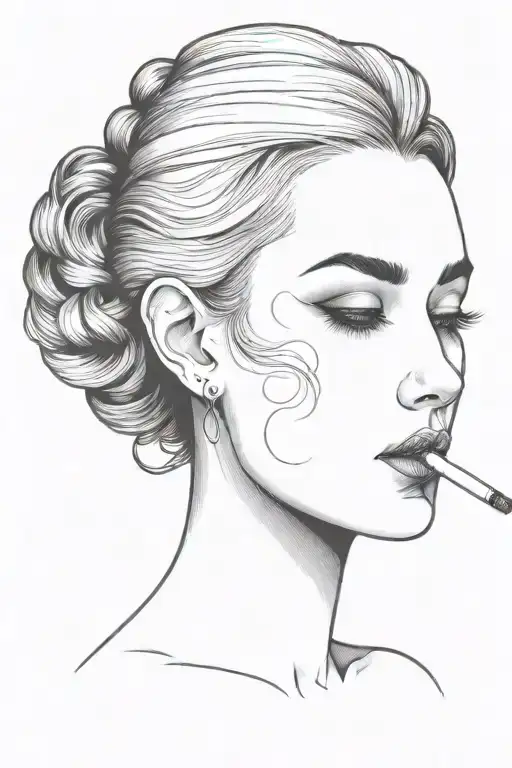 Woman Head With Cigarette In Her Mouth