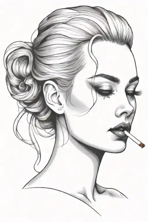 Woman Head With Cigarette In Her Mouth