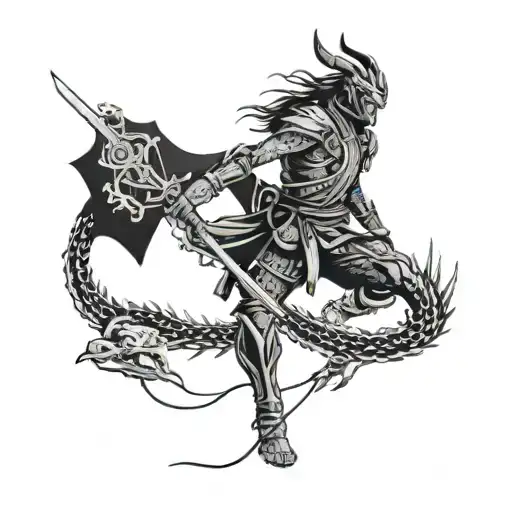 A Futuristic Cyborg Samurai Battling A Dragon In A Neon Cityscape