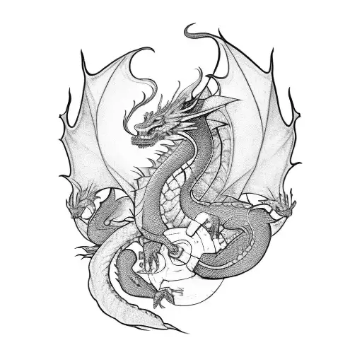 Create A Blackwork Tattoo Of A Dragon Lifting Weights In A Gym