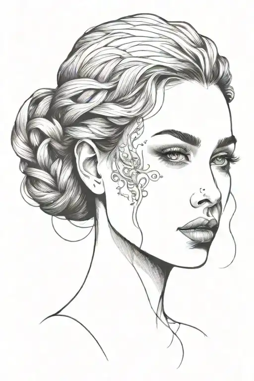 Woman Head Symmetrical Long Hair