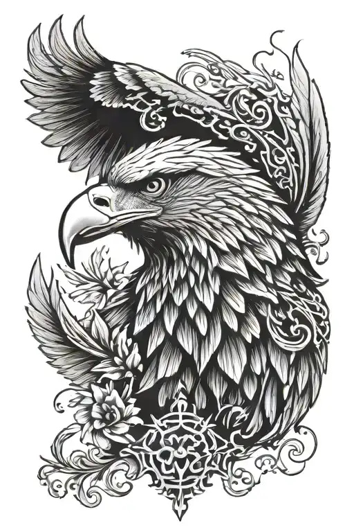 Eagle Head With A Small Eagle Flying Towards