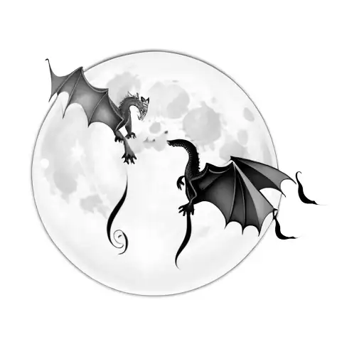 Two Dragons Flying In Front Of A Full Moon