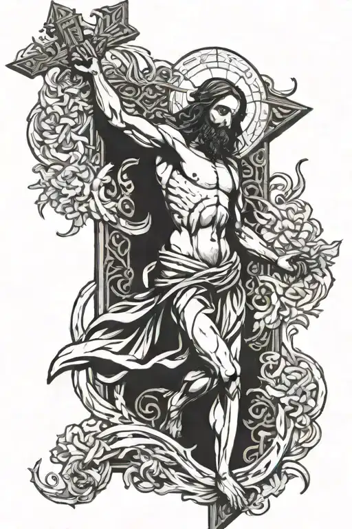 Jesus Christ On A Cross With Demons Fighting Angels