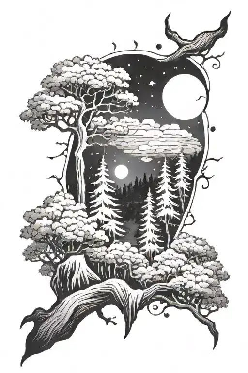 Wtarerfall Moon Forest Scene