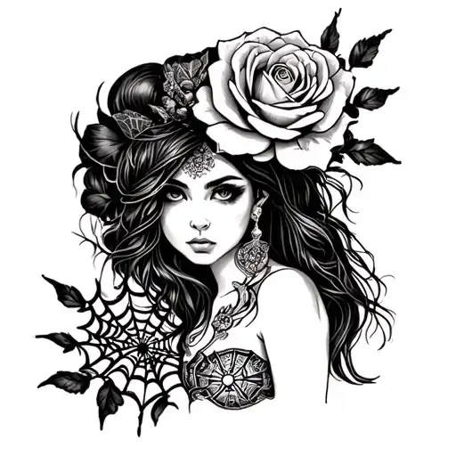 Girl Chicano With Rosa And Spider Lets The Web