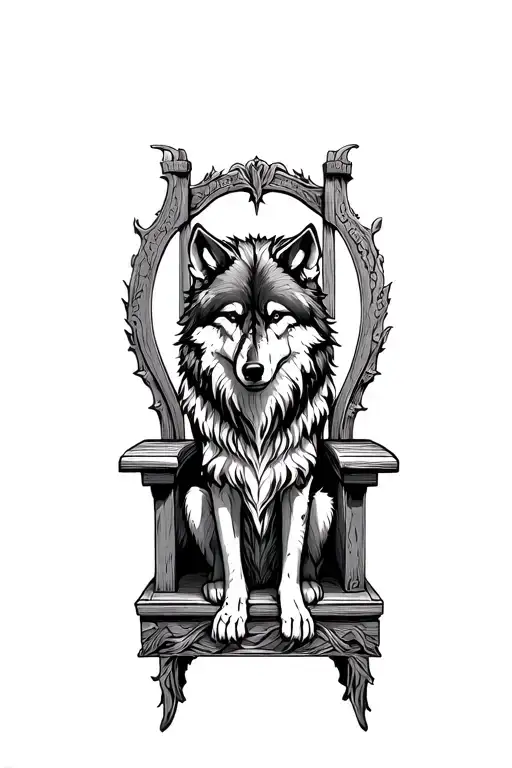 A Scarred Wolf Sitting On A Throne In A Forest