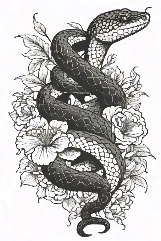 A Snake Surrounded By Flowers