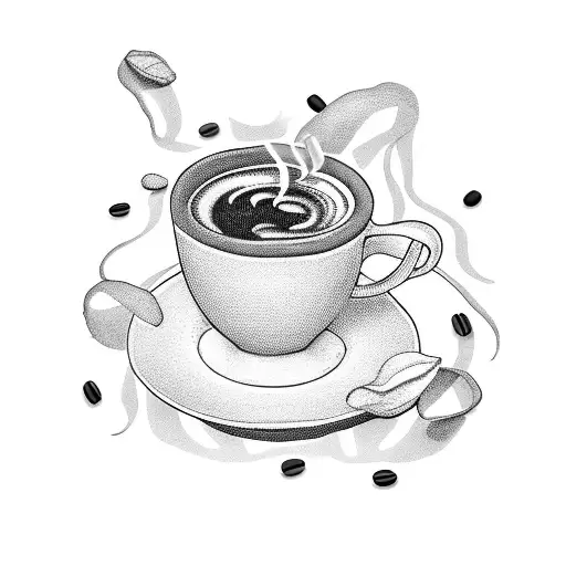 Steaming Coffee Cup Surrounded By Coffee Beans