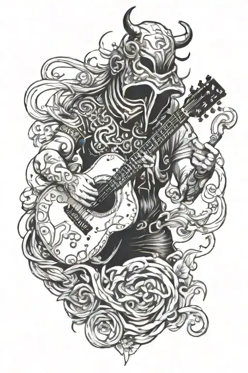 Faceless Cowwith Guitar Transforming Raw Material Depicting