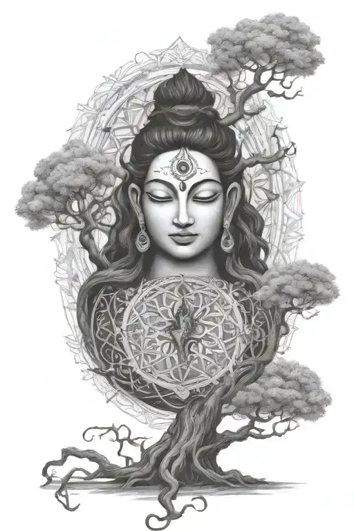 Shiva And Tree Of Life Intertwined