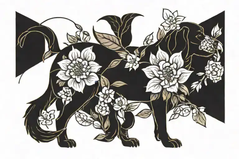Golden Dog With Flowers Intertwined