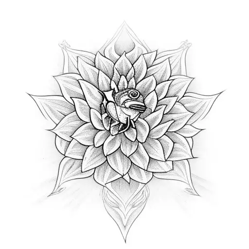 Dahlia Flower With Pisces Fish And Rainbow