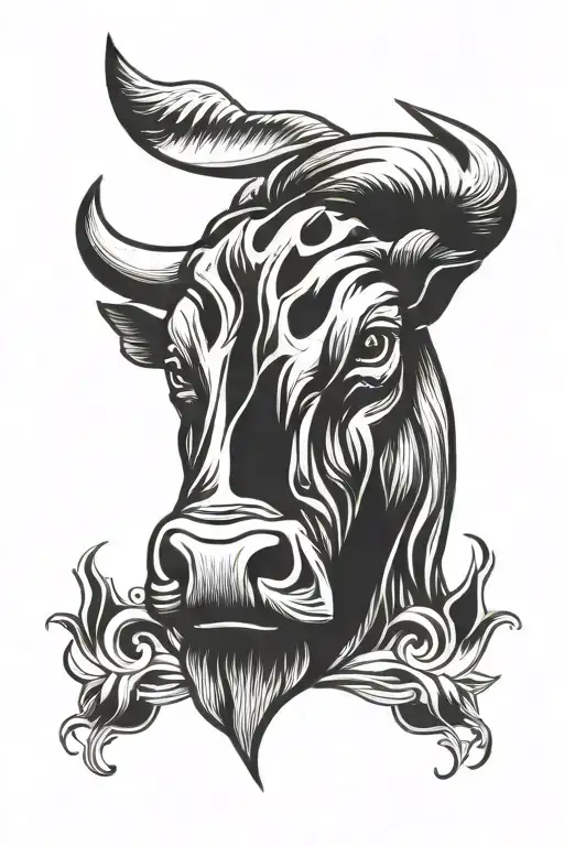 Minimalist Bull Head With V Shaped Horns