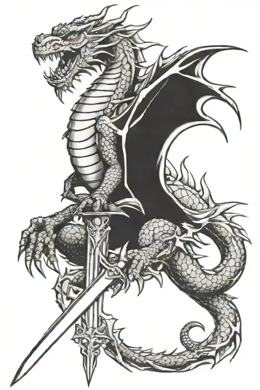 Medieval Dragon And Sword Emerging